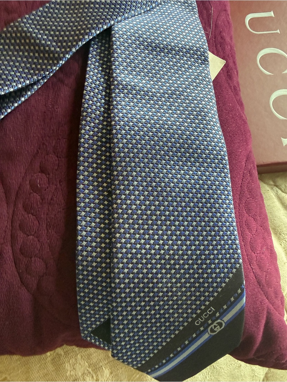 Gucci Blue and White Micro-Pattern Silk Tie